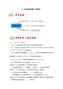 人教版八年级物理上册同步考点专题训练 4.1 光的直线传播（原卷版+解析版）