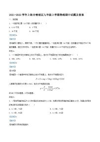 2021-2022学年上海市青浦区九年级上学期物理期中试题及答案