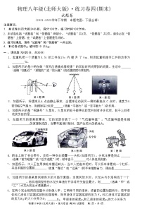 安徽省阜阳市阜南县2021-2022学年下学期八年级物理(北师大版)·练习卷四(期末)试题卷(附答案)