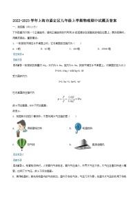 2022-2023学年上海市嘉定区九年级上学期物理期中试题及答案