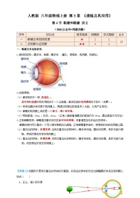 初中物理人教版八年级上册第4节 眼睛和眼镜学案