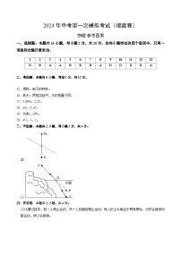 2024年初三中考第一次模拟考试试题：物理（福建卷）（参考答案及评分标准）