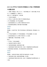 2023-2024学年辽宁省沈阳市浑南新区九年级上学期物理期中试题及答案
