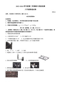 湖北省武汉市汉阳区2023-2024学年八年级下学期期中物理试题