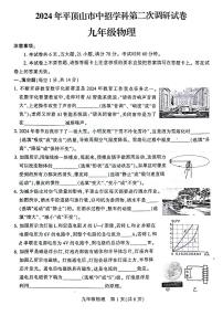 2024年河南省平顶山市九年级中招二模物理试题及参考答案