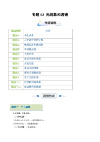 初中物理八年级上册期末考点大串讲 考题猜想03 光现象和透镜（人教版）