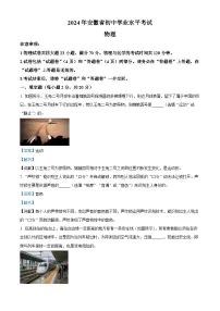 精品解析：2024年安徽省中考物理试题（解析版）