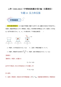 三年（2022-2024）中考物理真题分类汇编（全国通用）专题10 压力和压强（解析版）