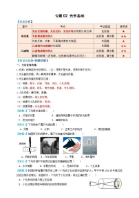 中考物理一轮复习专题02光学基础(知识点复习+例题讲解+过关练习)(原卷版+解析)