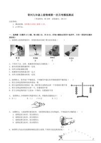 [物理]江苏省常州市2024～2025学年九年级上学期第一次月考模拟测试(有答案)