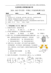 2024北京北师大实验中学初三上学期期中真题物理试卷