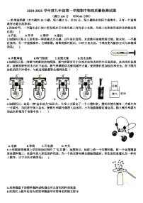 山东济南历城区2024—2025学年九年级物理第一学期期中考试试题（含答案）