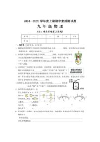 河南省驻马店市汝南县2024～2025学年九年级(上)期中物理试卷(含答案)