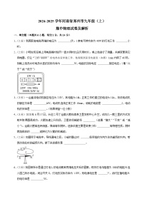河南省郑州市2024-2025学年九年级上学期期中考试物理试卷