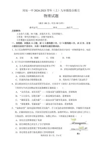 福建省厦门市同安第一中学2024-2025学年九年级上学期期中考试物理试题
