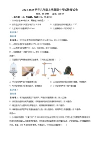 河北石家庄2024-2025学年八年级上学期期中考试物理试题（解析版）-A4