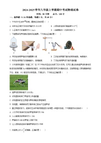 河北石家庄2024-2025学年八年级上学期期中考试物理试题（原卷版）-A4