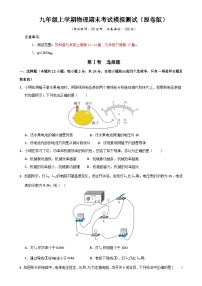 九年级上学期物理期末考试模拟测试（原卷版）-A4