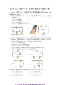 2024～2025学年江苏省苏州市初三(上)物理期末模拟卷(3)试卷(含解析)