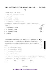 2024～2025学年安徽省六安市金安区汇文中学九年级(上)月考物理试卷(含答案)