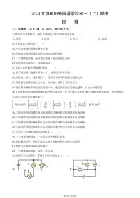 2023北京朝阳外国语学校初三（上）期中物理试卷