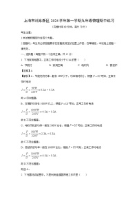 2024~2025学年上海市浦东新区九年级上学期期中考试物理试卷（解析版）