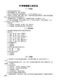 初中物理2025届中考核心知识点整理归纳（共十六类93个）