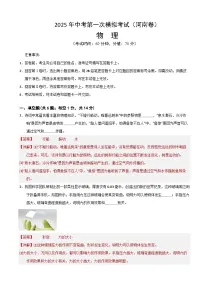 2025年中考第一次模拟考试卷：物理（河南卷）（解析版）