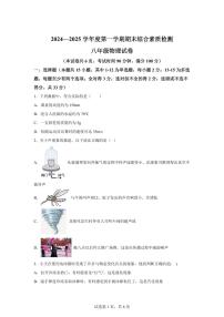 河北省沧州市2024~2025学年八年级上册期末物理试卷[附解析]