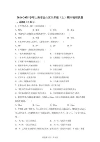 上海市金山区2024~2025学年八年级上册期末物理试卷[附解析]