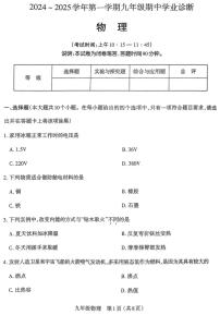 太原市2024-2025学年第一学期九年级期中物理试卷（含答案）