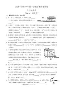 河南省安阳市联考2024-2025学年九年级上学期期中考物理试卷