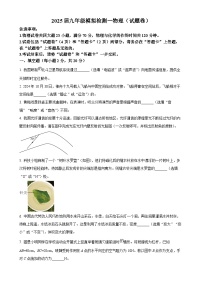 2025年安徽省滁州市全椒县中考一模物理试题（原卷版）-A4