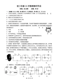 陕西师范大学附属中学2025-2026学年九年级上学期12月月考物理试题