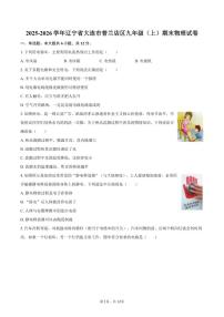 2025-2026学年辽宁省大连市普兰店区九年级（上）期末物理试卷（含答案）