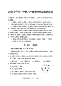 广州市番禺区2025-2026学年九年级上学期期末测试物理试卷（含答案）