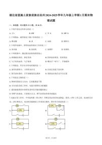 2024-2025学年湖北省恩施土家族苗族自治州九年级上学期1月期末物理试题（含答案）