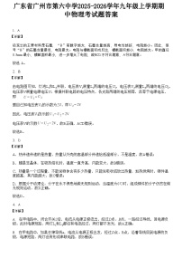 广东省广州市第六中学2025-2026学年九年级上学期期中物理考试题（解析版）