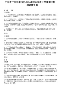 广东省广州中学2025-2026学年九年级上学期期中物理试题（解析版）