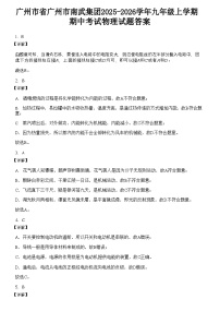 广州市省广州市南武集团2025-2026学年九年级上学期期中考试物理试题（解析版）