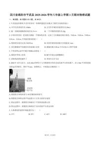 2025-2026学年四川省绵阳市平武县八年级上学期1月期末物理试题（含答案）