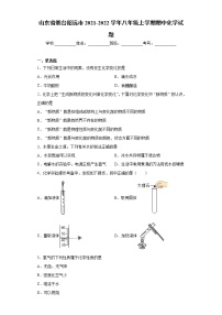 山东省烟台招远市2021-2022学年八年级上学期期中化学试题（word版 含答案）