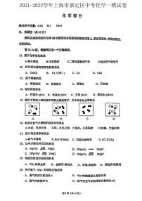 2022年中考上海市嘉定区一模化学试卷  无答案