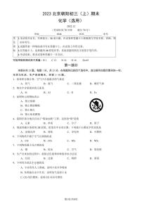 2023年北京朝阳区初三上学期期末化学试题及答案