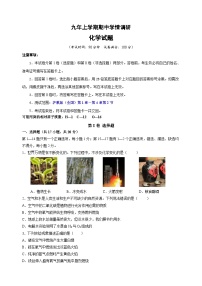 沪教版九年级上学期化学期中测试卷（含答案解析）