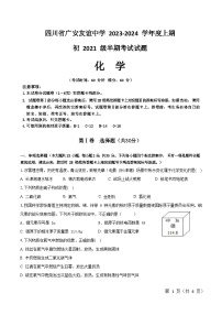 四川省广安友谊中学2023-2024学年九年级上学期期中检测化学试题