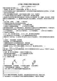 新鲁教版九年级化学第一学期期中考试试题（含答案）