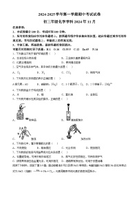 江苏省苏州市工业园区五校联考2024--2025学年九年级上学期11月期中考试化学试题(无答案)