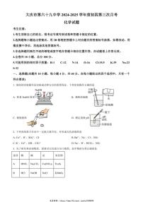 2024～2025学年黑龙江省大庆市第六十九中学九年级(上)第三次月考化学试卷(含答案)