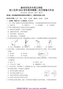 2024～2025学年江苏省泰州市民兴中英文学校九年级(上)第二次月度检测化学试卷(含答案)